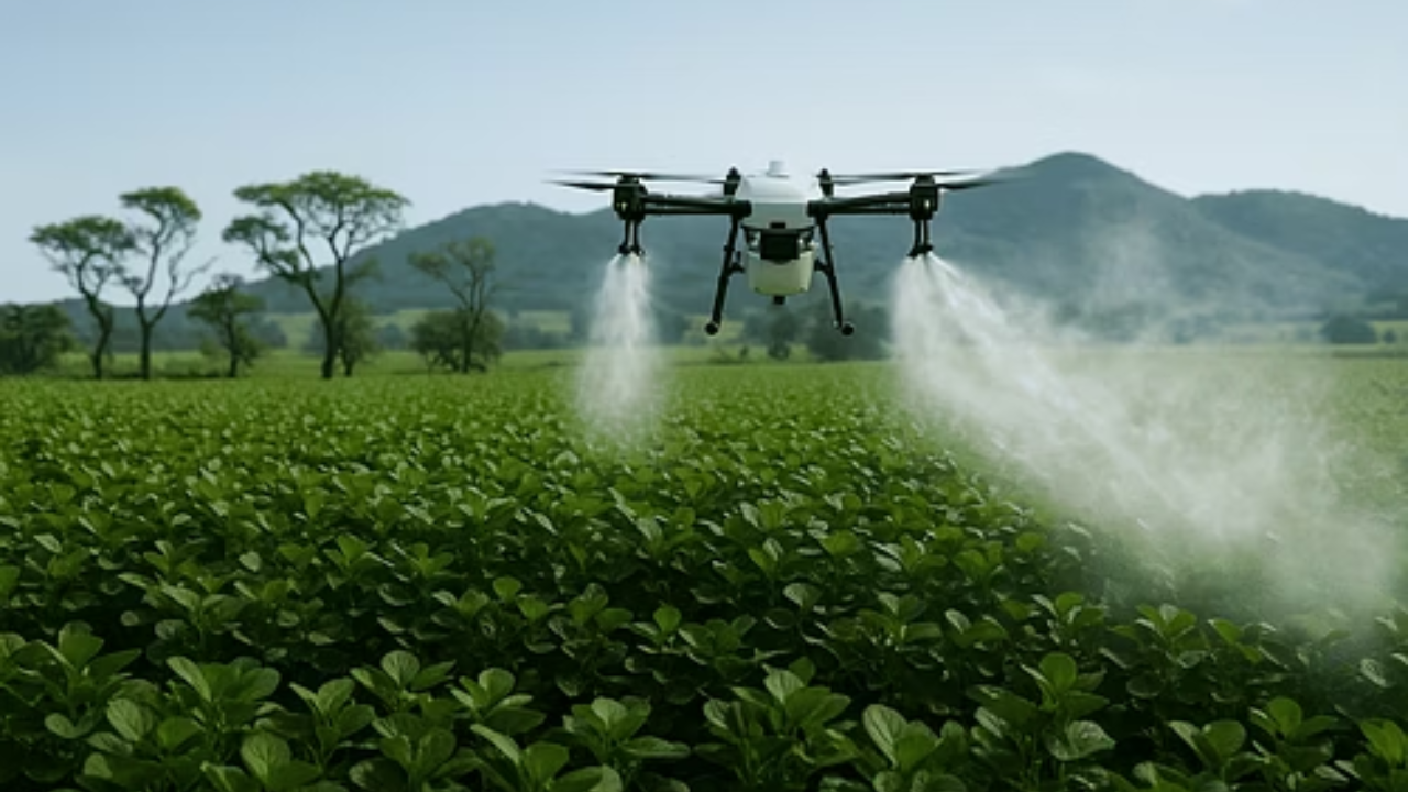 Drone agrícola em aplicação com baixa vazão
